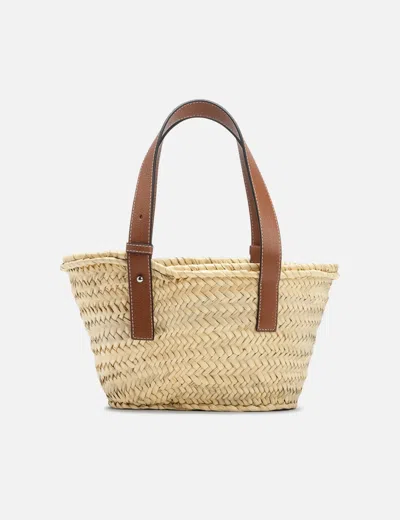 Loewe Small Basket Bag In Palm Leaf And Leather