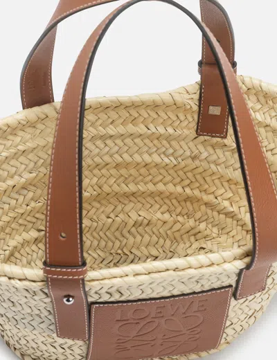 Loewe Small Basket Bag In Palm Leaf And Leather