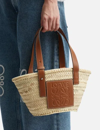 Loewe Small Basket Bag In Palm Leaf And Leather