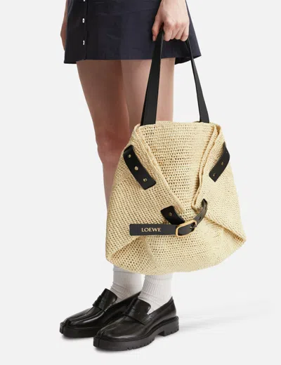 Loewe Punch Hole Medium Leather-trimmed Raffia Tote