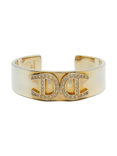 Pre-owned Aigner Vintage Crystal Logo Cuff Bracelet In Yellow