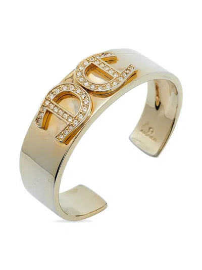 Pre-owned Aigner Vintage Crystal Logo Cuff Bracelet In Yellow