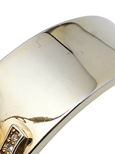 Pre-owned Aigner Vintage Crystal Logo Cuff Bracelet In Yellow