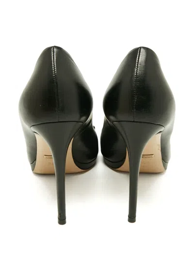 Pre-owned Gucci Leather Horsebit Peep-toe Pumps In Black