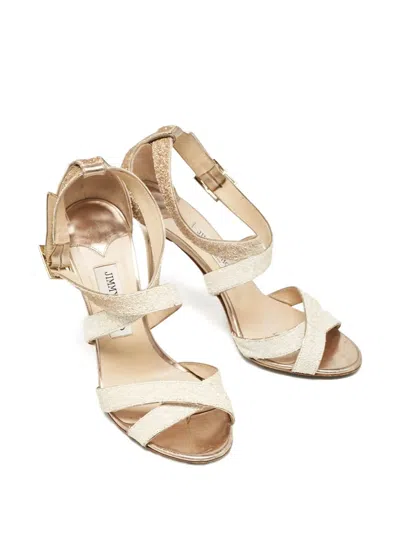 Pre-owned Jimmy Choo 2024 Glitter Stiletto Sandals In White