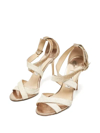 Pre-owned Jimmy Choo 2024 Glitter Stiletto Sandals In White