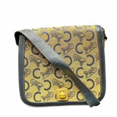 Pre-owned Celine Beige Navy Canvas Leather Shoulder Bag ()