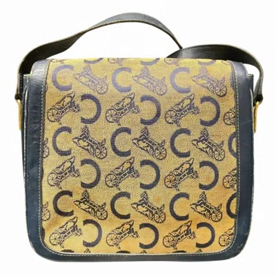 Pre-owned Celine Beige Navy Canvas Leather Shoulder Bag ()