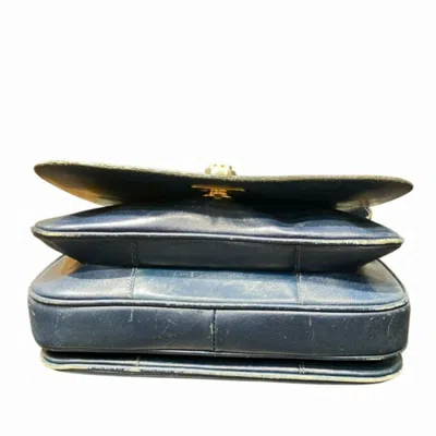 Pre-owned Celine Beige Navy Canvas Leather Shoulder Bag ()