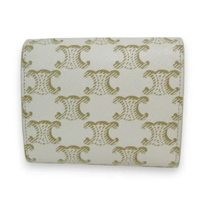 Pre-owned Celine Brown White Canvas Leather Wallet (tri-fold) () In Multi