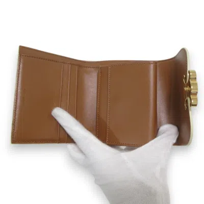 Pre-owned Celine Brown White Canvas Leather Wallet (tri-fold) () In Multi