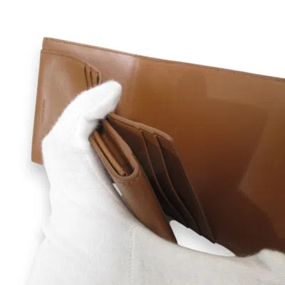 Pre-owned Celine Brown White Canvas Leather Wallet (tri-fold) () In Multi