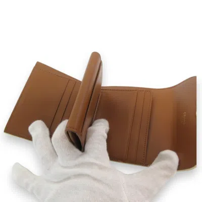 Pre-owned Celine Brown White Canvas Leather Wallet (tri-fold) () In Multi