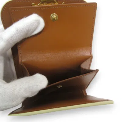 Pre-owned Celine Brown White Canvas Leather Wallet (tri-fold) () In Multi