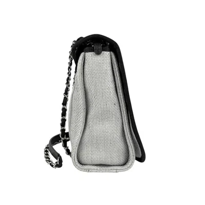 Pre-owned Chanel Black Light Gray Nylon Canvas Shoulder Bag ()