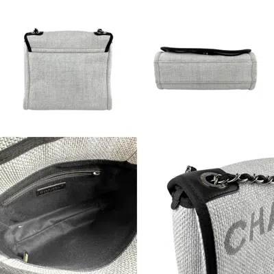 Pre-owned Chanel Black Light Gray Nylon Canvas Shoulder Bag ()