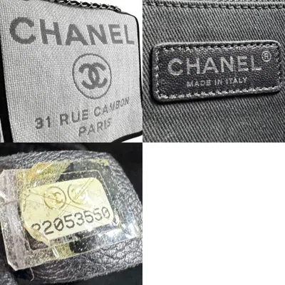 Pre-owned Chanel Black Light Gray Nylon Canvas Shoulder Bag ()