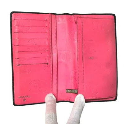 Pre-owned Chanel Black Pink Leather Long Wallet (bi-fold) () In Multi