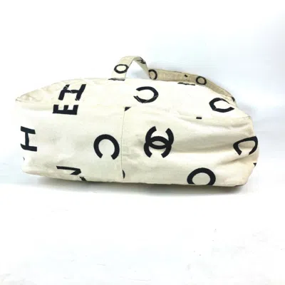Pre-owned Chanel Black White Canvas Shoulder Bag Tote Bag ()