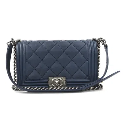 Pre-owned Chanel Navy Leather Shoulder Bag ()