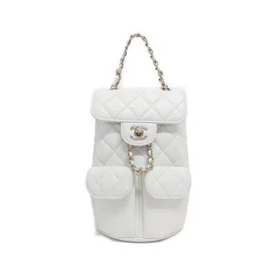 Pre-owned Chanel White Caviar Leather Backpack ()