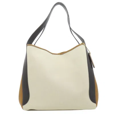Pre-owned Coach Beige Black Brown Canvas Leather Tote Bag ()
