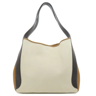 Pre-owned Coach Beige Black Brown Canvas Leather Tote Bag ()