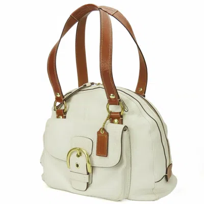 Pre-owned Coach Brown White Leather Tote Bag ()