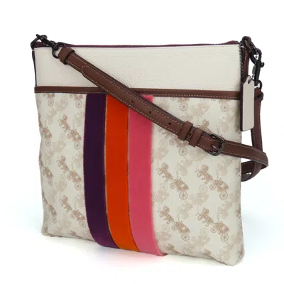 Pre-owned Coach Brown White Pvc Leather Shoulder Bag ()