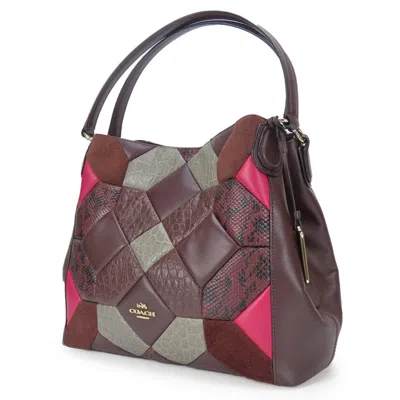 Pre-owned Coach Gray Pink Wine Leather Tote Bag ()