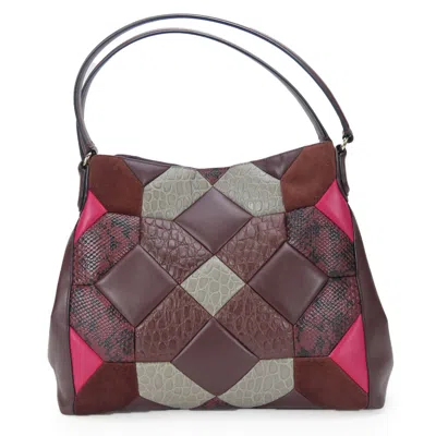 Pre-owned Coach Gray Pink Wine Leather Tote Bag ()