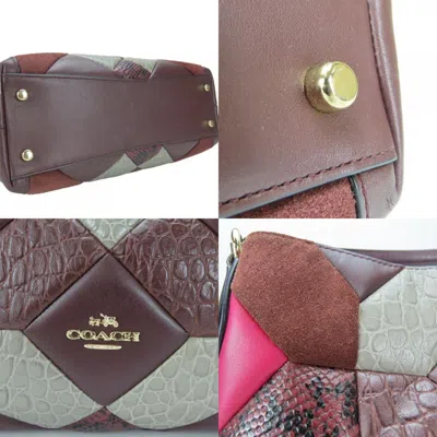 Pre-owned Coach Gray Pink Wine Leather Tote Bag ()