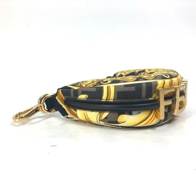 Pre-owned Fendi Black Yellow Nylon Leather Clutch Bag Handbag Pouch ()