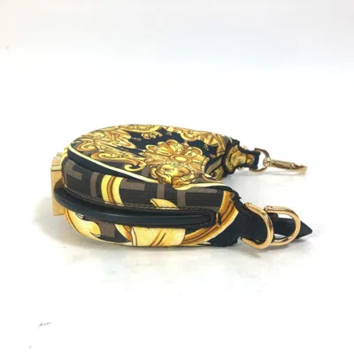 Pre-owned Fendi Black Yellow Nylon Leather Clutch Bag Handbag Pouch ()