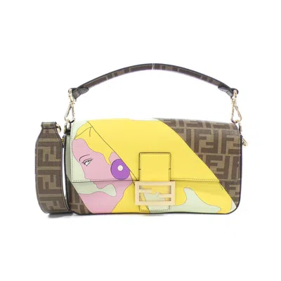 Pre-owned Fendi Brown Coated Canvas Leather Baguette Bag Shoulder Bag ()