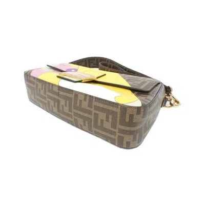 Pre-owned Fendi Brown Coated Canvas Leather Baguette Bag Shoulder Bag ()