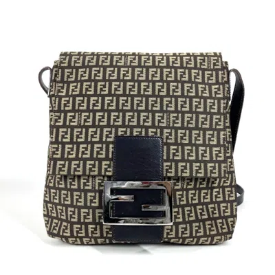 Pre-owned Fendi Brown Leather Canvas Pochette Shoulder Bag ()