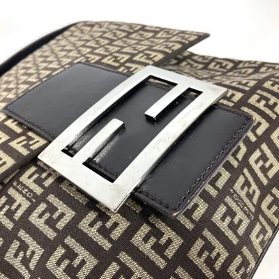 Pre-owned Fendi Brown Leather Canvas Pochette Shoulder Bag ()