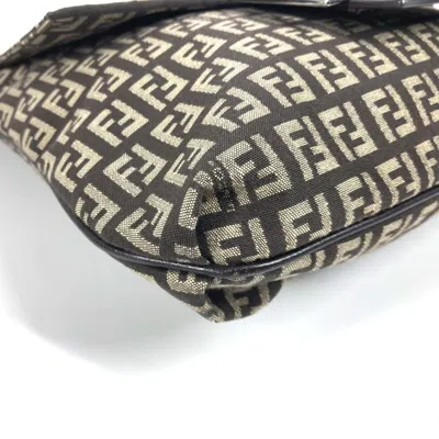 Pre-owned Fendi Brown Leather Canvas Pochette Shoulder Bag ()