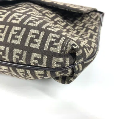 Pre-owned Fendi Brown Leather Canvas Pochette Shoulder Bag ()