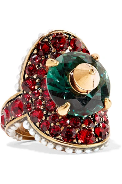 Gucci Gold-plated, Swarovski Crystal And Faux Pearl Ring In Multicoloured