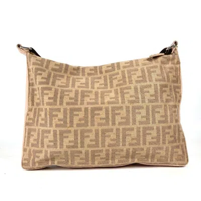Pre-owned Fendi Pink Beige Leather Canvas Shoulder Bag ()