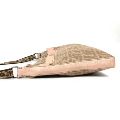 Pre-owned Fendi Pink Beige Leather Canvas Shoulder Bag ()