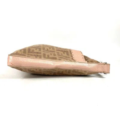 Pre-owned Fendi Pink Beige Leather Canvas Shoulder Bag ()