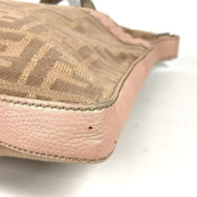 Pre-owned Fendi Pink Beige Leather Canvas Shoulder Bag ()