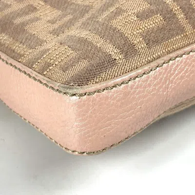 Pre-owned Fendi Pink Beige Leather Canvas Shoulder Bag ()