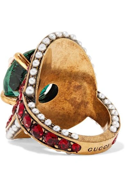 Shop Gucci Gold-plated, Swarovski Crystal And Faux Pearl Ring