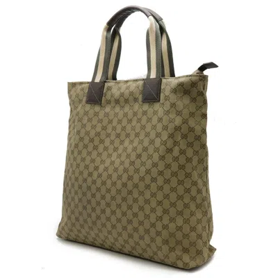 Pre-owned Gucci Gg Canvas Beige Dark Brown Green Khaki Gg Canvas Tote Bag ()