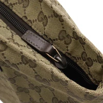 Pre-owned Gucci Gg Canvas Beige Dark Brown Green Khaki Gg Canvas Tote Bag ()