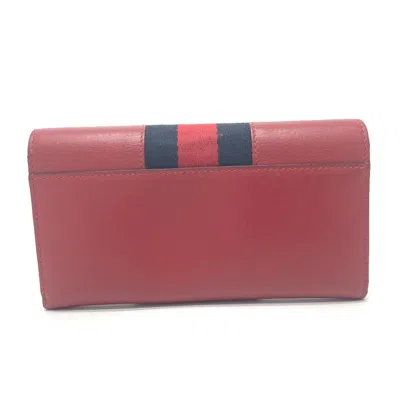 Pre-owned Gucci Red Color Leather Long Wallet (bi-fold) ()